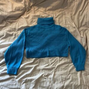 Blue Cropped Sweater | Soft Knit Preppy Retro Colorful Vibes Top Small